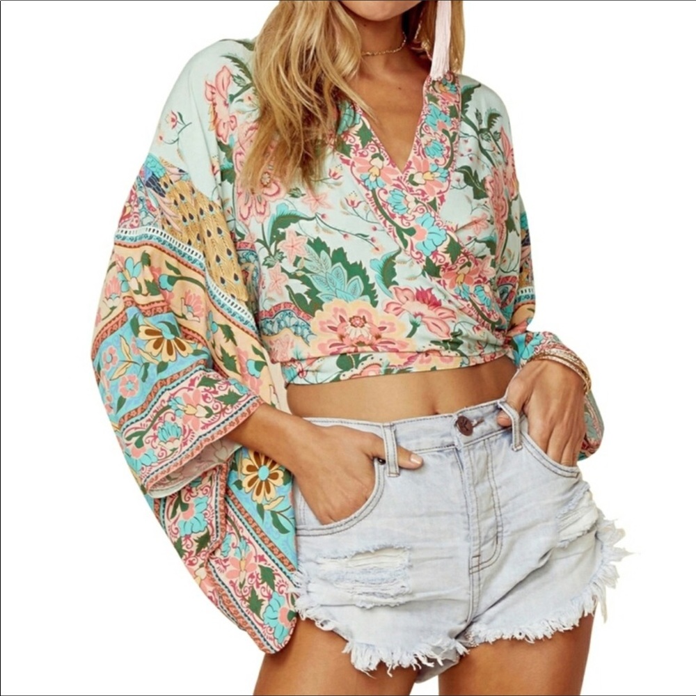 Lotus Wrap Style Kimono Crop Top - Picture 5 of 8